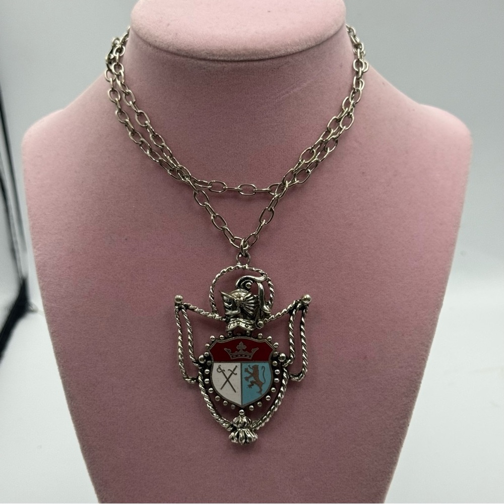 vintage Barclay enamel heraldic crest shield pendant necklace